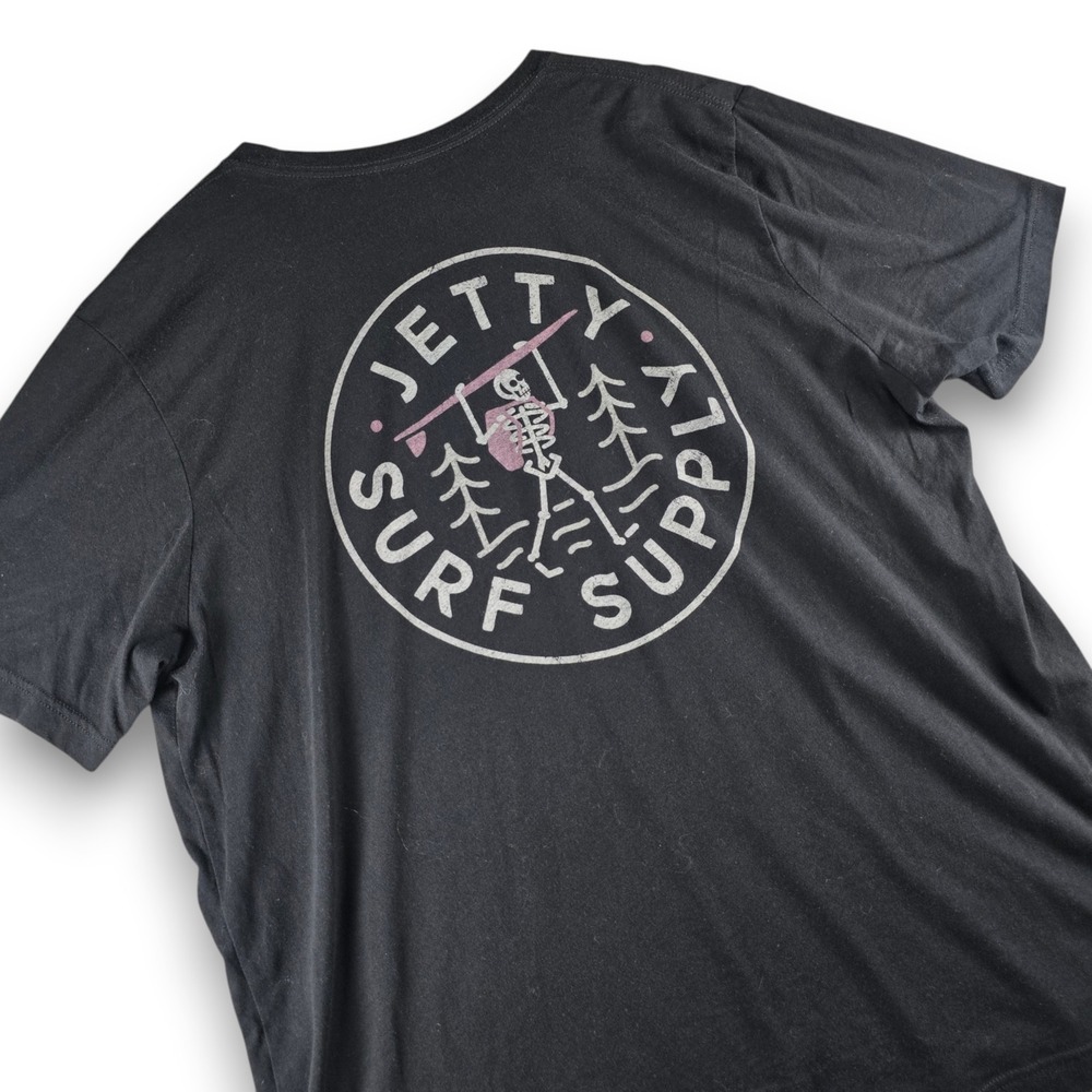 Jetty Surf Supply Mens XXL Black Graphic T-Shirt Tri-Blend Skeleton Surfboard